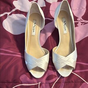Nina White Peep Toe Heels